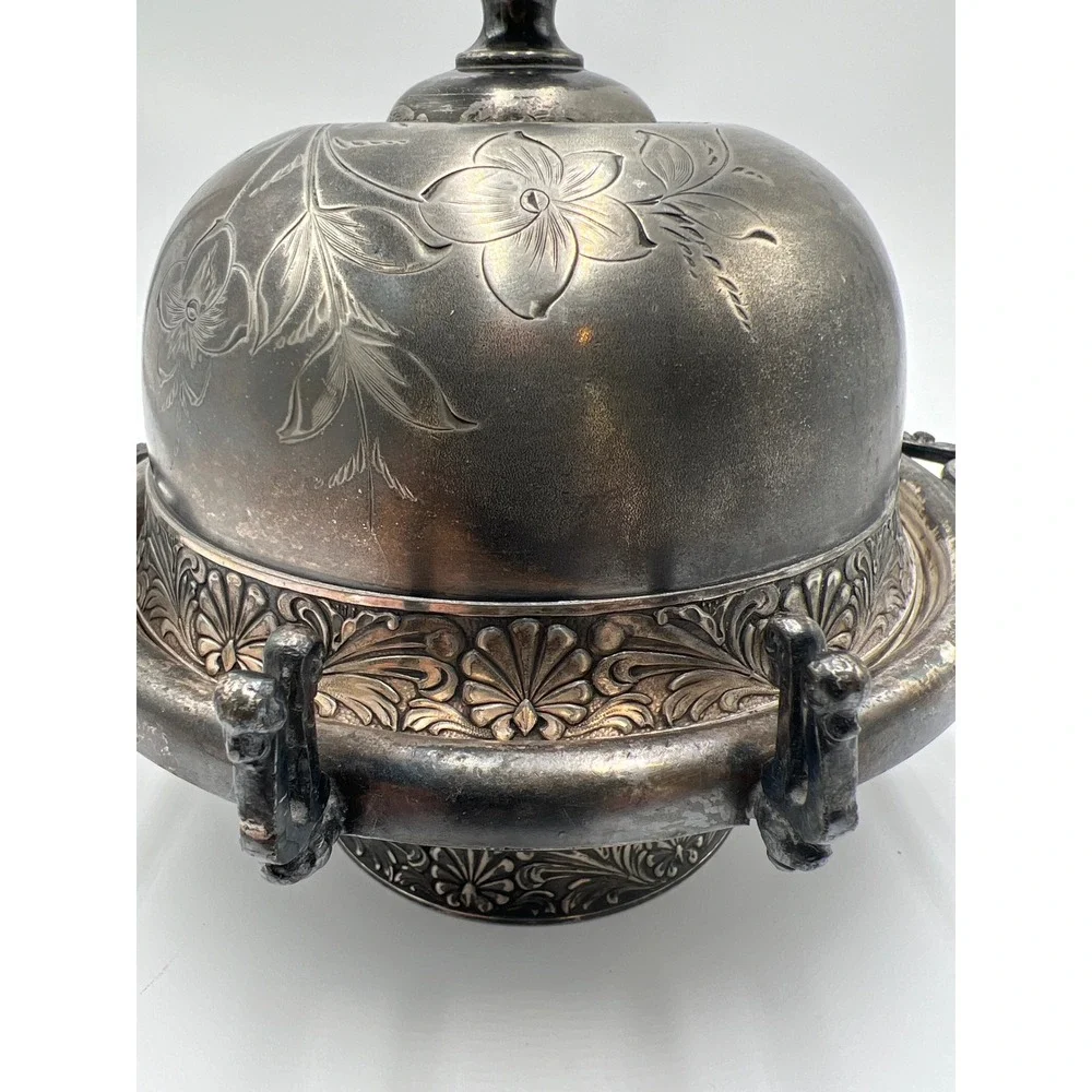 Barbour Bros Silver Quadruple Plate Butter‎ Dish with Lid Floral Engraving